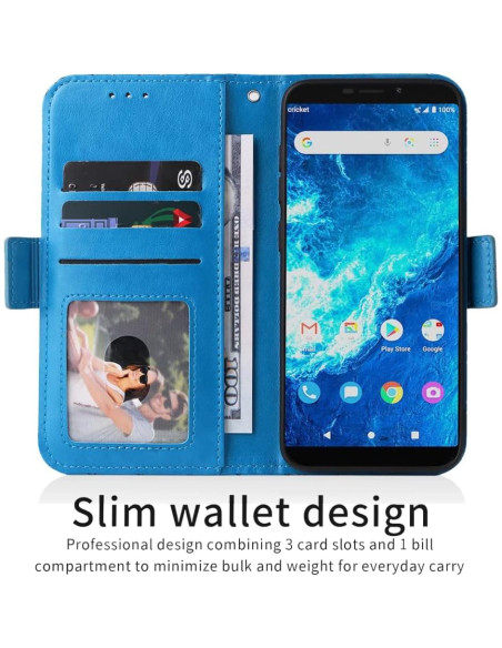 Funda Cartera ELISORLI Flip Azul para Cricket Icon 2 y AT&T