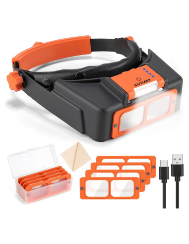 Lupa de Diadema COYLAPY con Luz LED 1.5X-3.5X Naranja