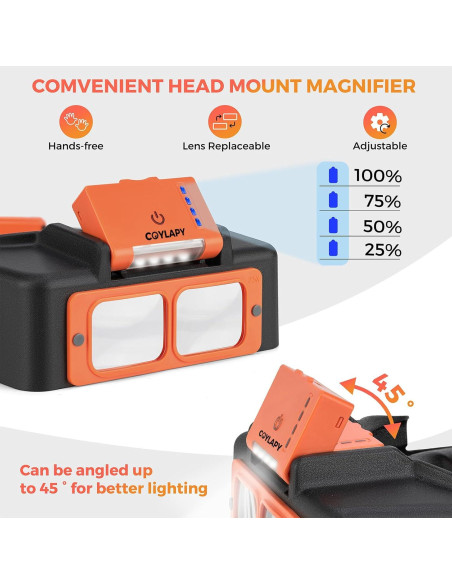 Lupa de Diadema COYLAPY con Luz LED 1.5X-3.5X Naranja