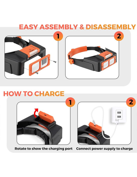 Lupa de Diadema COYLAPY con Luz LED 1.5X-3.5X Naranja