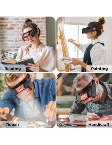 Lupa de Diadema COYLAPY con Luz LED 1.5X-3.5X Naranja