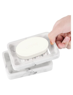 Bandeja para Jabón Luxspire Doble Capa Resina Mármol Blanco