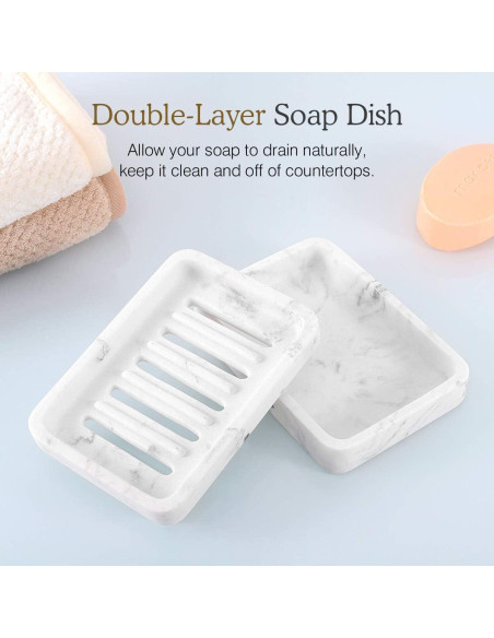 Bandeja para Jabón Luxspire Doble Capa Resina Mármol Blanco