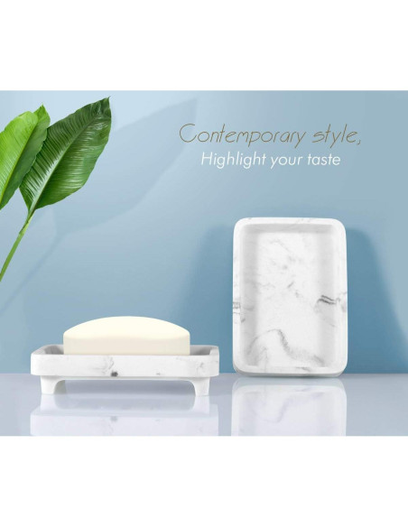 Bandeja para Jabón Luxspire Doble Capa Resina Mármol Blanco