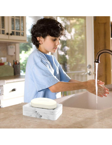 Bandeja para Jabón Luxspire Doble Capa Resina Mármol Blanco