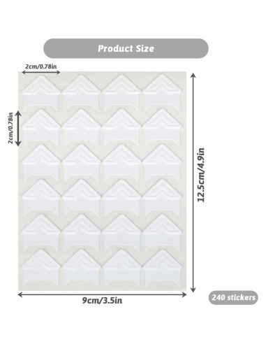 240 Esquinas de Fotos Autoadhesivas Abeillo 2x2cm Blancas