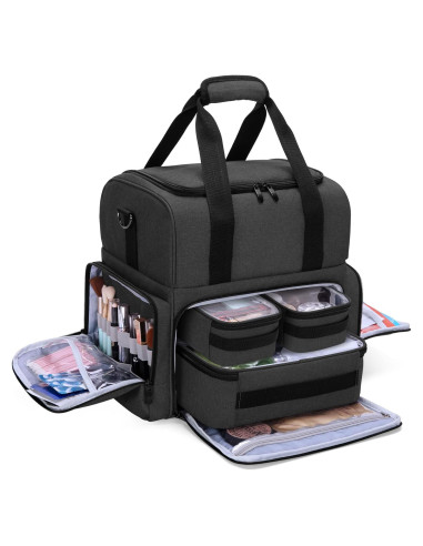 Bolsa de Maquillaje de Viaje BAFASO Grande 2 Capas Negra