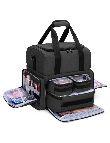 Bolsa de Maquillaje de Viaje BAFASO Grande 2 Capas Negra