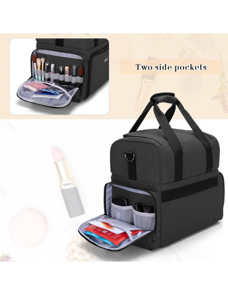 Bolsa de Maquillaje de Viaje BAFASO Grande 2 Capas Negra