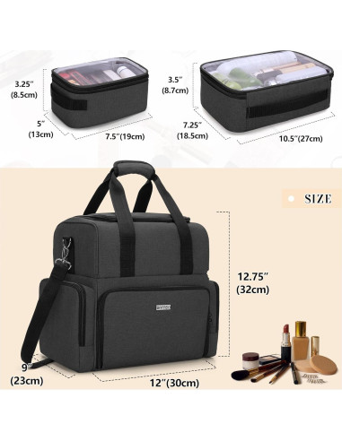 Bolsa de Maquillaje de Viaje BAFASO Grande 2 Capas Negra