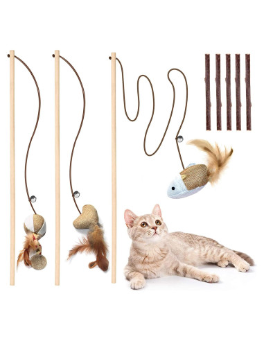 Juguete de Varita para Gatos KABB - 3 Piezas 40 cm con Hierba Gatera