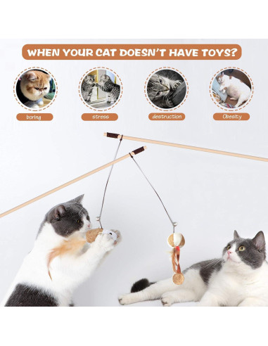 Juguete de Varita para Gatos KABB - 3 Piezas 40 cm con Hierba Gatera