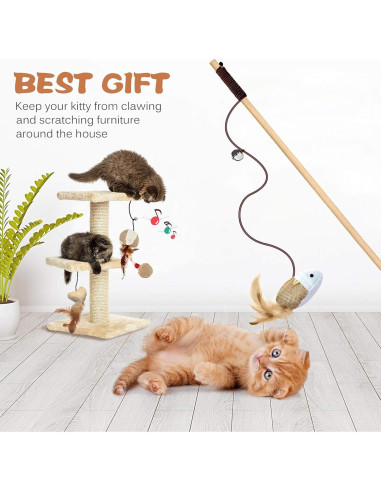 Juguete de Varita para Gatos KABB - 3 Piezas 40 cm con Hierba Gatera