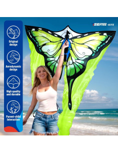 Cometa Mariposa de Tul Verde SGftre 139.7x289.6 cm Fácil de Volar 2