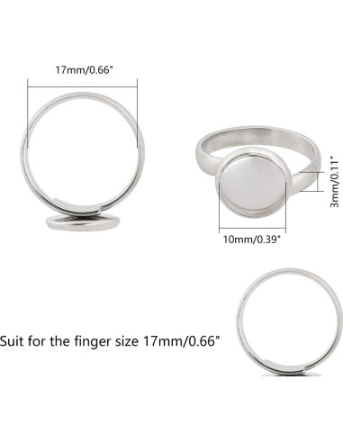 50 Anillos Ajustables de Acero Inoxidable PH PandaHall 10mm