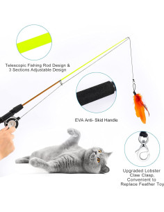 Juguete Interactivo para Gatos APSUAE 9 Piezas Varita y Peluches 2