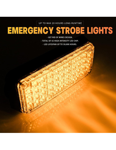 Luces Estroboscópicas LED de Emergencia BooYu 2 Pcs Ámbar