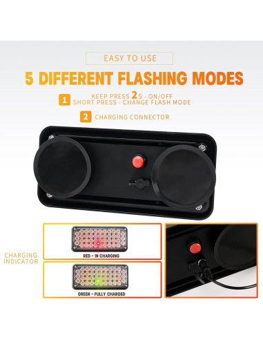 Luces Estroboscópicas LED de Emergencia BooYu 2 Pcs Ámbar