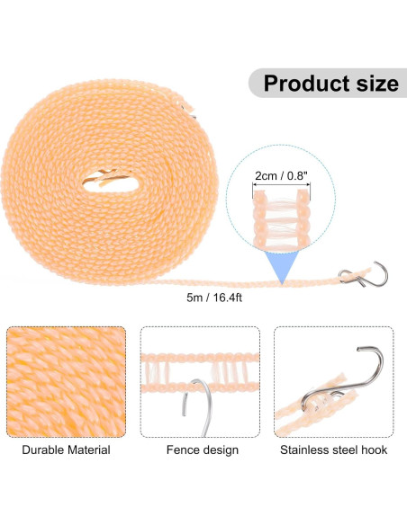 Cuerda de Secado Portátil uxcell 5M Antideslizante Beige Cuerda de Secado Portátil uxcell 5M Antideslizante Beige