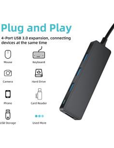 Hub USB 3.0 MEANHIGH Ultra Delgado 4 Puertos 1.22m Negro 2