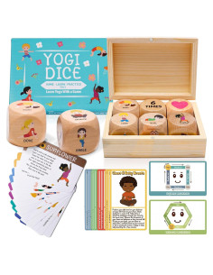 Dados de Yoga para Niños Garybank con 12 Tarjetas de Yoga y 20 de Respiración