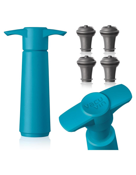 Bomba de Vino Vacu Vin Azul con 4 Tapones Reutilizables
