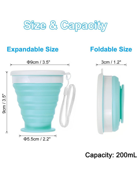 Taza Plegable PATIKIL 200mL Silicona Azul 2 Unidades