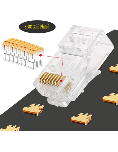 Conectores RJ45 Pasante PETECHTOOL 100 Piezas 23AWG Cat6a