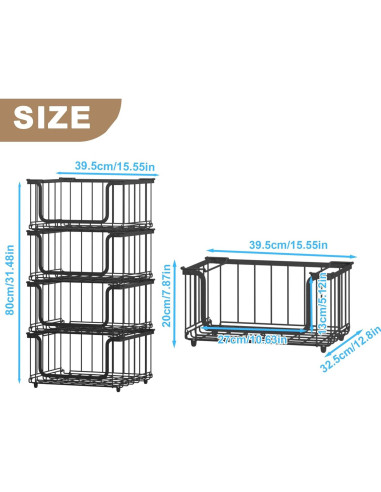 Cestas de Alambre Apilables UMDONX - 4 Paquete Negro