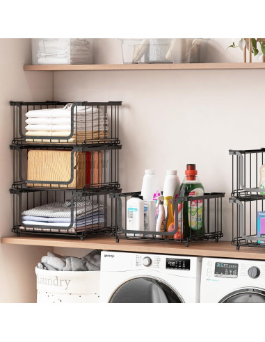 Cestas de Alambre Apilables UMDONX - 4 Paquete Negro