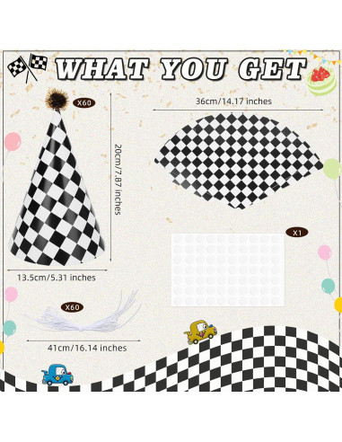 60 Sombreros de Fiesta de Cumpleaños HEYTIMI Tema Carreras