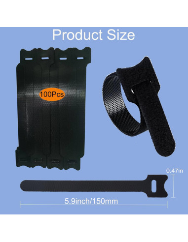 100 Sujetadores de Cable Reutilizables BGCLOUD 15 cm Negro