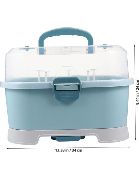 Estante Secar Biberones NUOBESTY Azul con Tapa y Almacenamiento