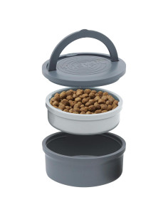 Comedero Portátil para Mascotas KindTail, 2 Cuencos Apilables 0.3L y 0.6L