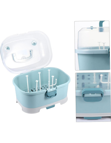 Estante Secar Biberones NUOBESTY Azul con Tapa y Almacenamiento