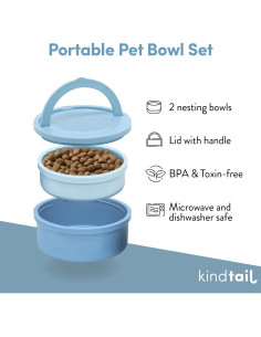 Comedero Portátil para Mascotas KindTail, 2 Cuencos Apilables 0.3L y 0.6L 2