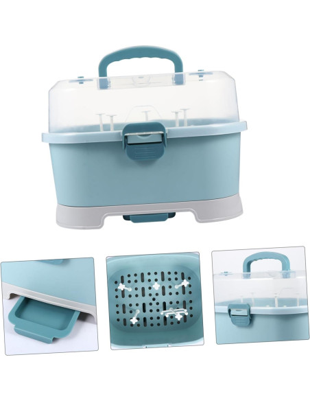 Estante Secar Biberones NUOBESTY Azul con Tapa y Almacenamiento
