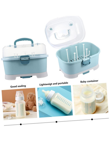 Estante Secar Biberones NUOBESTY Azul con Tapa y Almacenamiento