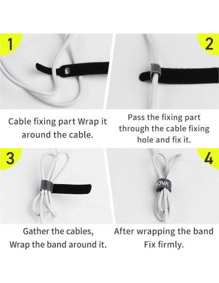 Sujetadores de Cable INOVA 50 Piezas 15.24 cm Negro Reutilizables