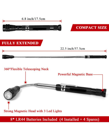 Herramienta de Recogida Magnética LED Biuonk 57 cm con Linterna
