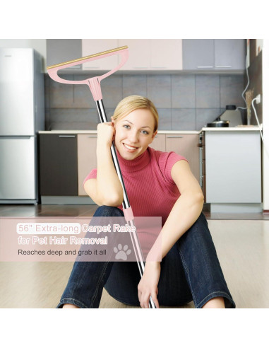 Rastrillo para Alfombra TOSMAL T10, Mango Largo 142 cm Rosa