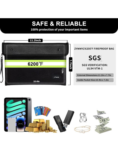 Bolsa a Prueba de Fuego ZYMMYZ 6200F (3432C) Negra