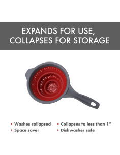 Colador Plegable Dexas 20.32 cm Rojo 1.23 Litros Apto Lavavajillas 2