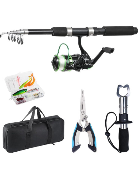 Combo de Caña de Pesca Telescópica 2.1m Tripquips con Carrete