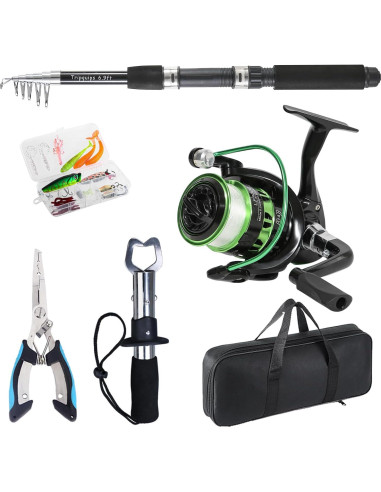 Combo de Caña de Pesca Telescópica 2.1m Tripquips con Carrete