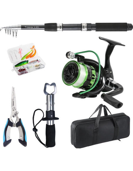 Combo de Caña de Pesca Telescópica 2.1m Tripquips con Carrete