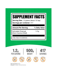Polvo de Carbón Activado BulkSupplements 500g - Vegano y Sin Gluten 2