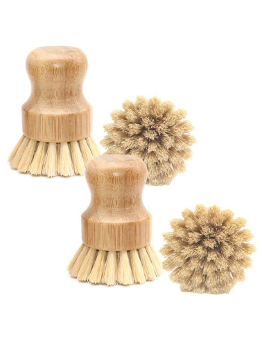 4 Cepillos de Palma de Bambú Vankcp Redondos para Platos