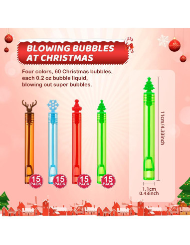 Paquete de 60 Varitas de Burbujas de Navidad YBSOP Mini