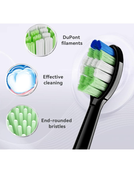 Cabezas de cepillo de dientes JTF Sonic P200, paquete de 3, negro